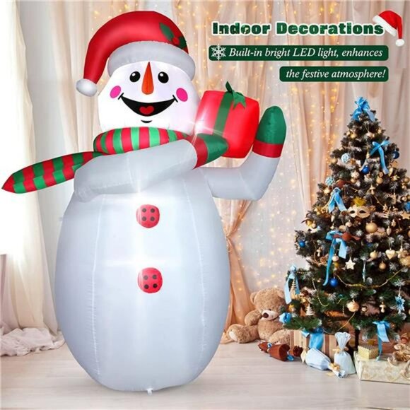8FT Inflatables Snowman with Built-in Bright LED Lights, with Hat & Gift Box - Picture 3 of 6